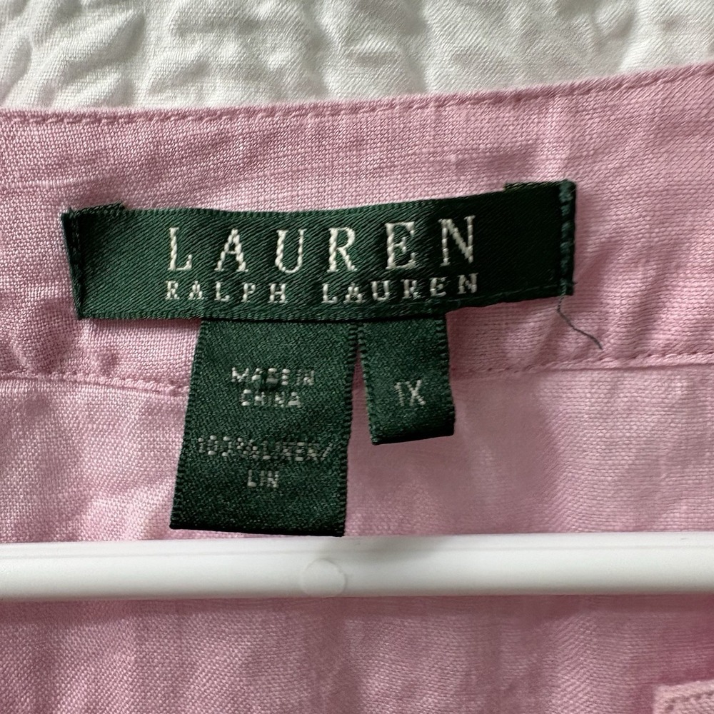 Lauren Ralph Lauren Women's Pink 100% Linen Quiet Luxury 1X Top Blouse - Picture 4 of 6